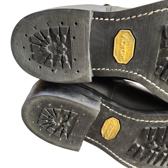 Tall Black Leather Moto Engineer Boots Mens Size 10 D Vibram Soles Buckle Straps - Picture 13 of 13